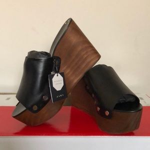 Zara leather slip on wedges
